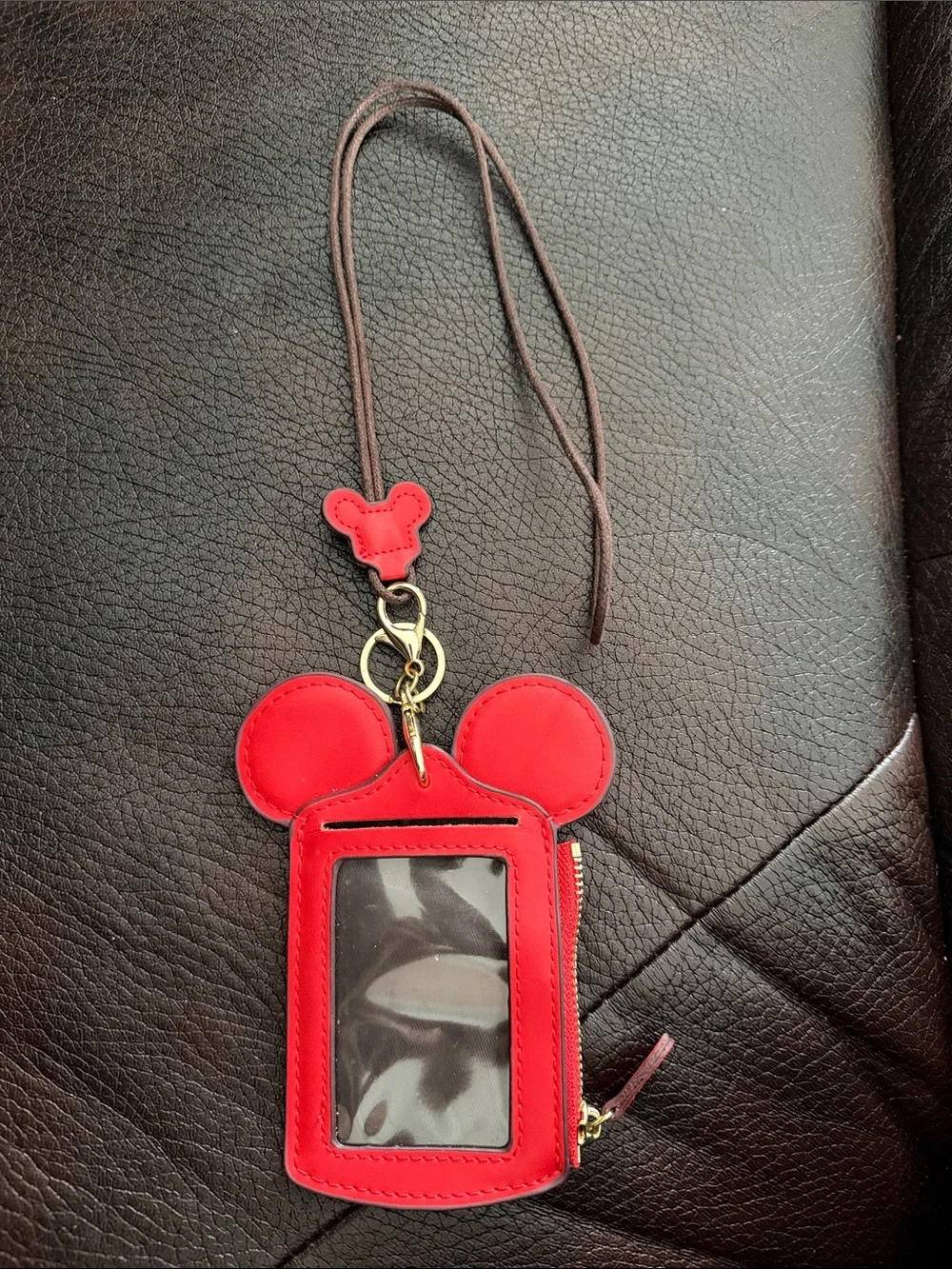 Red Mickey Ear ID Card Holder Lanyard
